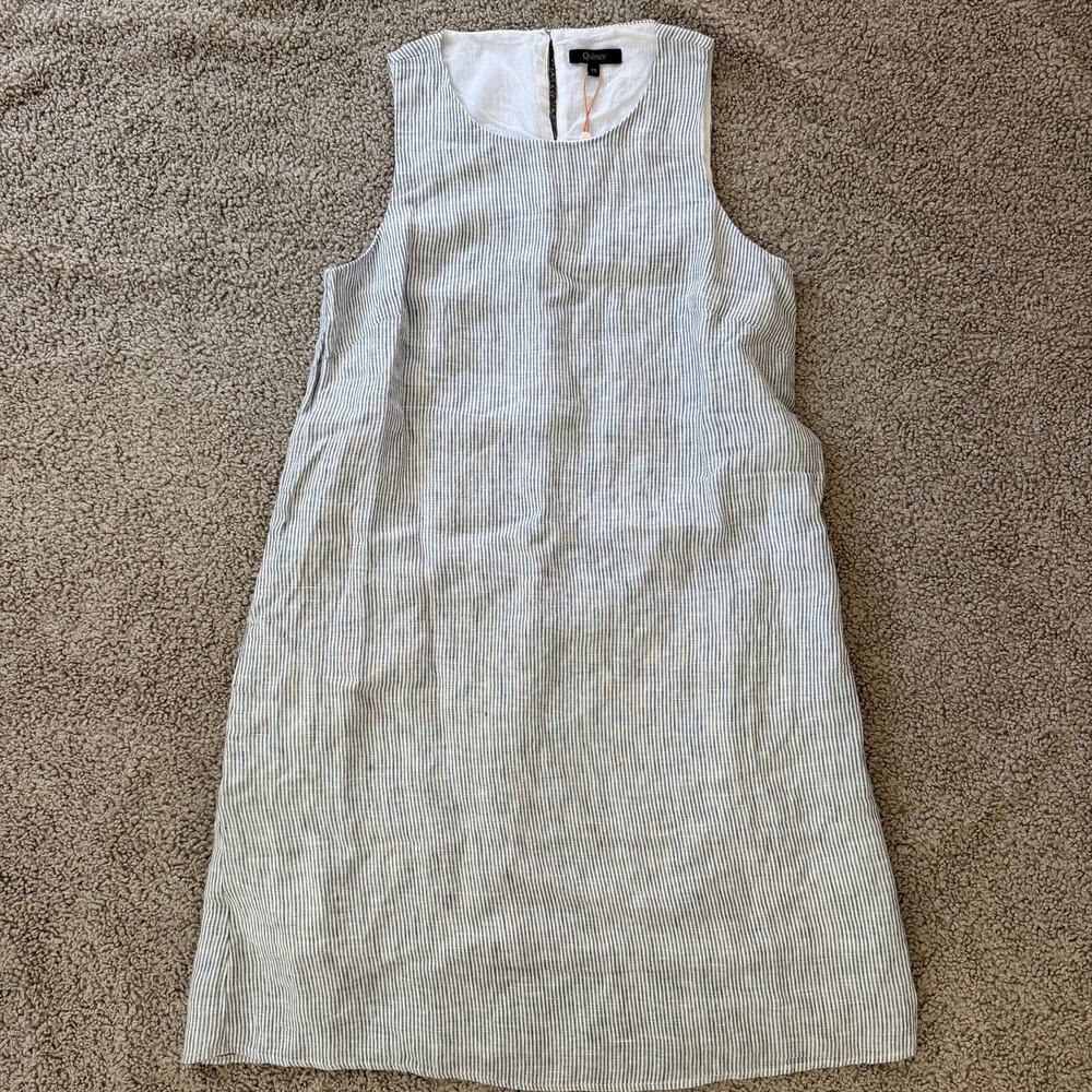 NWT Quince Women’s 100% European Linen Tank Mini Dress Blue Pinstripe Sz XS